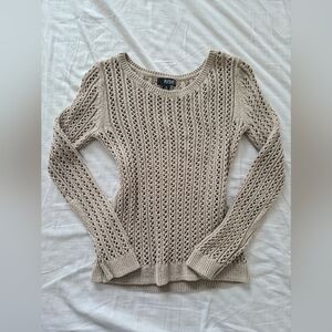 a.n.a Neutral Beige Openwork Off-Shoulder Sweater